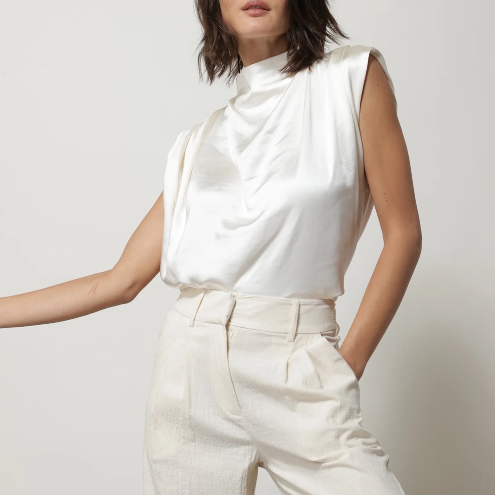 Line & Dot Dolly Blouse Ivory Satin Sleeveless Size XS